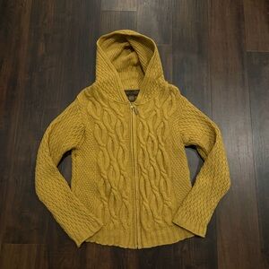 Inis Crafts Ireland Cable Knit Merino Wool Zip Hoodie Sweater Medium